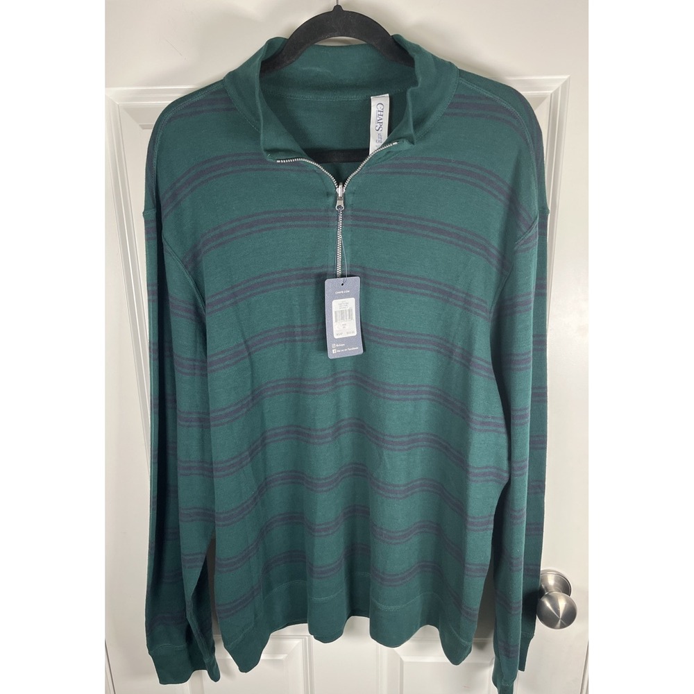 Chaps Green Reversible Striped Mens Long Sleeve Shirt 1/4 Zip Size XL Ruby Style - Picture 1 of 4